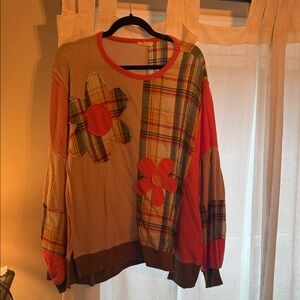 Easel Colorful Patchwork Sweater with Floral Design
